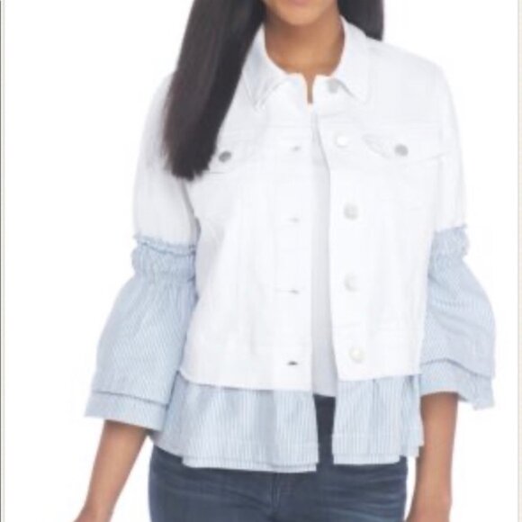 NWT Crown & Ivy Curvy White Flower Power Jean Jacket in Blue & White Size 3X - Picture 1 of 9